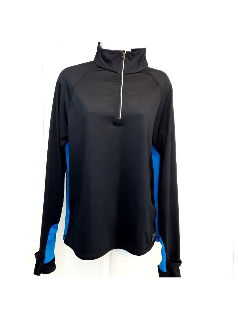 HC Hip Czech Active Wear Jacket Mens Size Small Black Blue Running Track 1/4 Zip